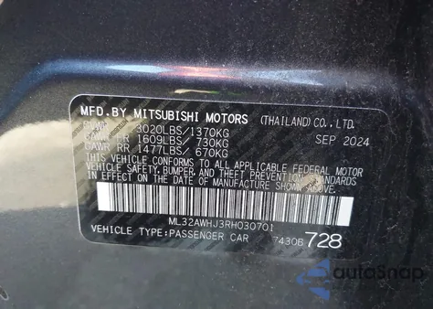 2024 Mitsubishi Mirage Black Edition from USA, damaged, VIN ML32AWHJ3RH030701